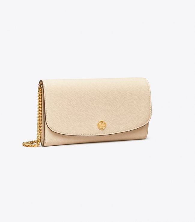 Tory Burch ROBINSON PEBBLED CHAIN WALLET - New Cream Tory Burch ROBINSON PEBBLED CHAIN WALLET - New Cream