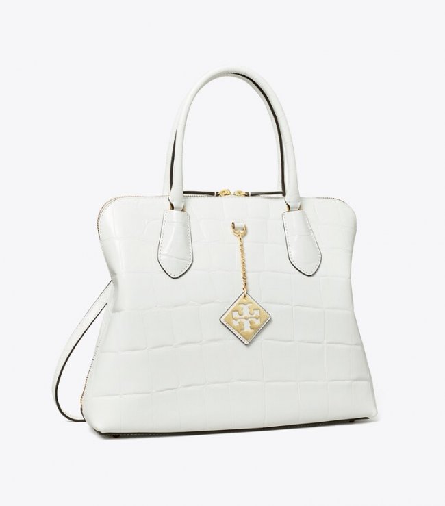 Tory Burch EMBOSSED SWING SATCHEL - Optic White Tory Burch EMBOSSED SWING SATCHEL - Optic White