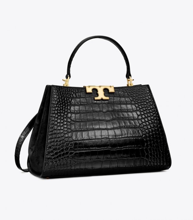 Tory Burch ELEANOR CROC-EMBOSSED SATCHEL - Black Tory Burch ELEANOR CROC-EMBOSSED SATCHEL - Black
