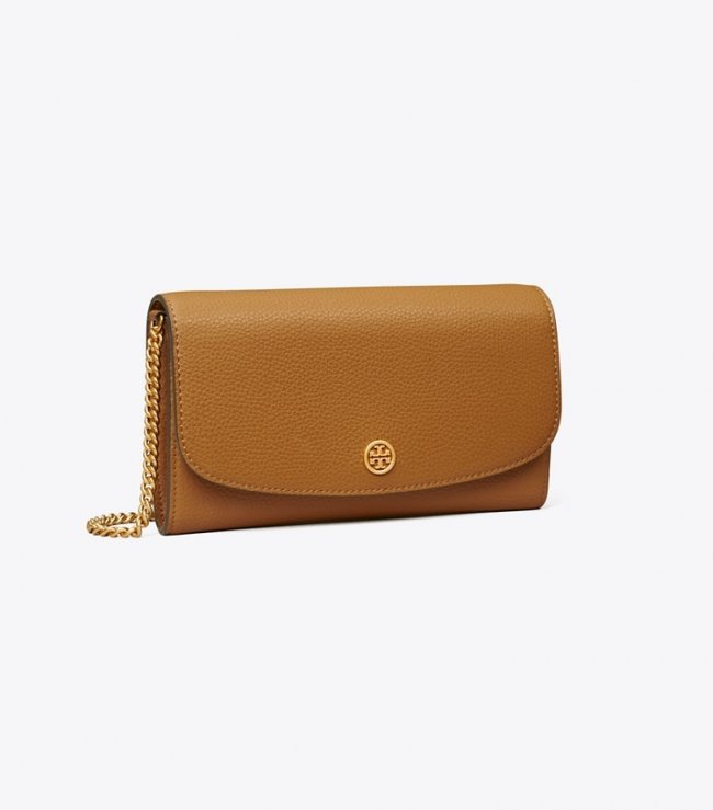 Tory Burch ROBINSON PEBBLED CHAIN WALLET - Tiger's Eye Tory Burch ROBINSON PEBBLED CHAIN WALLET - Tiger's Eye