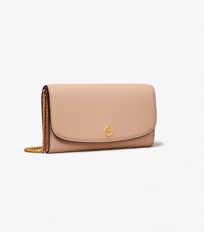 Tory Burch ROBINSON PEBBLED CHAIN WALLET - Goan Sand Tory Burch ROBINSON PEBBLED CHAIN WALLET - Goan Sand
